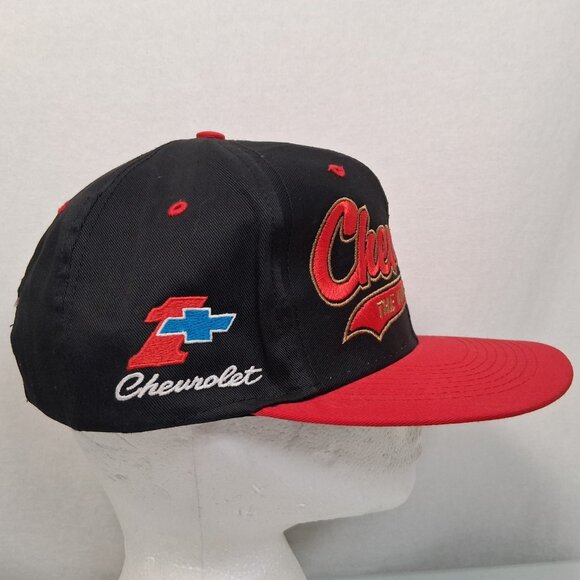 Vintage 1990s Chevrolet Cap Hat Black Red Auto Racing Script Embroidered #1 Team - Picture 3 of 15